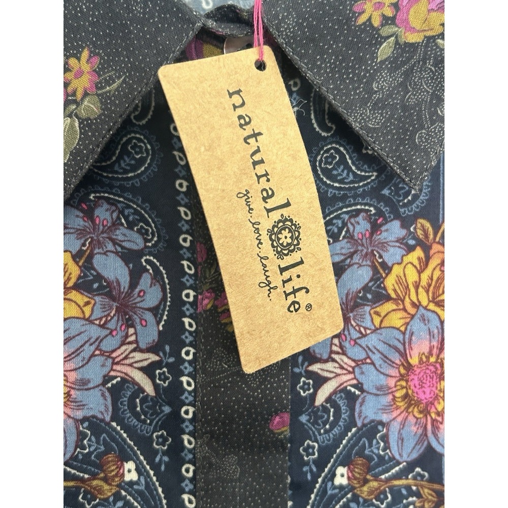 Natural Life Kelly Oversized Button Down Blouse One Size English Garden Charcoal - Picture 8 of 12